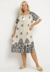 Ciemnoszara Wiskozowa Sukienka w Stylu Boho z Frędzlami i Falbankami Korilia. Szare sukienki Born2be, xl, bez wzorów, z materiału, boho, bez kołnierzyka, bez ramiączek, midi. Za 119.99 zł.