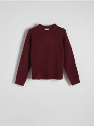 Sweter z domieszką wełny - ciemnofioletowy. Fioletowe swetry Reserved, l, bez wzorów, z dzianiny, bez ramiączek. Za 139.99 zł.