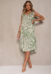 Zielona Sukienka z Bawełny z Motywem Paisley Zivanae. Zielone sukienki Renee, na co dzień, l, bez wzorów, z bawełny, eleganckie, bez kołnierzyka, bez ramiączek, midi, proste. W wyprzedaży za 55.99 zł.