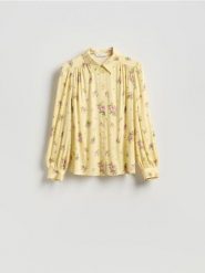 Wzorzysta koszula z wiskozy - jasnożółty. Żółte koszule Reserved, l, bez wzorów, z wiskozy, bez kołnierzyka, bez ramiączek. Za 139.99 zł.