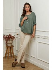 Fleur de Lin Bluzka "Guimauve" w kolorze khaki rozmiar: L. Brązowe bluzki Fleur de Lin, l, bez wzorów, z bawełny, bez kołnierzyka, bez ramiączek. Za 92.42 zł.