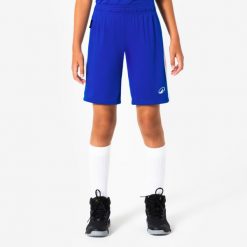 Spodenki do koszykówki dla dzieci Tarmak SH100. Niebieskie szorty KIPSTA, bez wzorów, z materiału, młodzieżowe. Za 27.49 zł.
