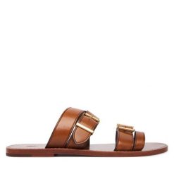 Klapki Polo Ralph Lauren. Brązowe klapki Polo Ralph Lauren, bez wzorów, bez obcasa, bez zapięcia. Za 1,499.00 zł.