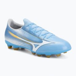 Buty piłkarskie Mizuno Alfa III Select FG. Niebieskie buty treningowe Mizuno, bez wzorów, z materiału, bez zapięcia, na fitness i siłownię. Za 279.99 zł.