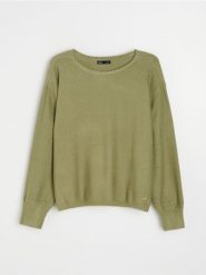 Jednolity sweter z domieszką wiskozy - zielony. Zielone swetry Sinsay, l, bez wzorów, z wiskozy, bez ramiączek. Za 45.99 zł.