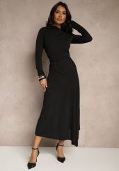 Czarna Asymetryczna Sukienka Koktajlowa z Ozdobnymi Guzikami Dralriti. Czarne sukienki Renee, m, bez wzorów, eleganckie, z asymetrycznym kołnierzem, bez ramiączek, maxi, asymetryczne. W wyprzedaży za 127.99 zł.
