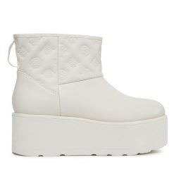 Botki Guess. Białe botki Guess, z aplikacjami, bez obcasa, na płaskiej podeszwie, bez zapięcia. Za 339.99 zł.