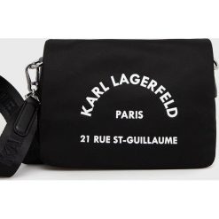 Karl Lagerfeld torebka kolor czarny. Czarne listonoszki KARL LAGERFELD, bez wzorów, z materiału, na ramię, bez dodatków. Za 829.99 zł.