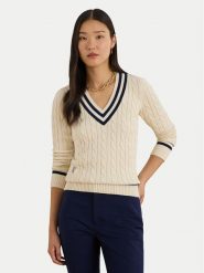 LAUREN RALPH LAUREN Sweter 200B22020001 Beżowy jasny Relaxed Fit. Brązowe swetry Lauren Ralph Lauren, xl, bez wzorów, z bawełny, bez ramiączek. Za 949.99 zł.
