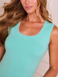 Milan Kiss Top w kolorze turkusowym rozmiar: XL. Niebieskie topy Milan Kiss, xl, bez wzorów, z koronki, bez kołnierzyka, bez ramiączek. Za 109.95 zł.