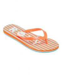 Klapki dla Kobiety TAHITI. Brązowe klapki Roxy, bez wzorów, z materiału, bez obcasa, bez zapięcia. Za 89.99 zł.
