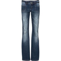 Dżinsy dzwony bonprix ciemny denim. Czarne jeansy bonprix, bez wzorów, z denimu. Za 109.99 zł.
