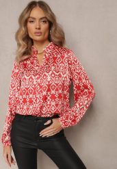 Czerwona Koszula na Guziki w Fantazyjny Print Gavino. Czerwone koszule Renee, m, bez wzorów, z tkaniny, bez kołnierzyka, bez ramiączek. W wyprzedaży za 75.99 zł.