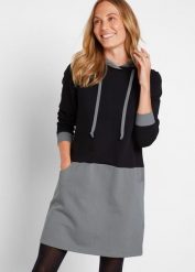 Sukienka dresowa. Czarne sukienki bonprix, bez wzorów, z dresówki, bez kołnierzyka, bez ramiączek. Za 117.99 zł.