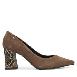 Półbuty Tamaris. Brązowe półbuty wsuwane Tamaris, bez wzorów, bez obcasa, na obcasie. Za 364.99 zł.