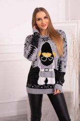 Sweter świąteczny z Mikołajem szary. Szare swetry KESI, l, bez wzorów, z wełny, wizytowe, plus size, bez ramiączek. Za 125.45 zł.