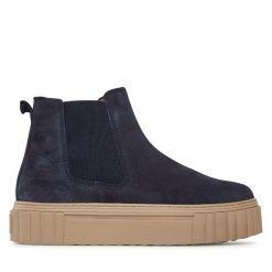 Sztyblety Tamaris. Niebieskie botki Tamaris, bez wzorów, bez obcasa, na płaskiej podeszwie, bez zapięcia. Za 399.99 zł.