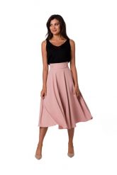 Rozkloszowana spódnica z wysokim stanem i kieszeniami różowa. Czerwone spódnice Bewear, xxl, bez wzorów, eleganckie, midi, rozkloszowane. Za 319.00 zł.