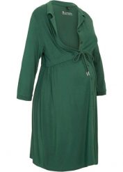 Sukienka ciążowa i do karmienia piersią, z kołnierzykiem. Zielone sukienki bonprix, bez wzorów, eleganckie, bez kołnierzyka, moda ciążowa, bez ramiączek. Za 112.99 zł.