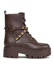 Guess Trapery Vaida FL8VDA Brązowy. Brązowe traperki Guess, z aplikacjami, ze skóry, bez obcasa, bez zapięcia. Za 919.99 zł.