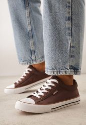 Brązowe Klasyczne Trampki do Kostki z Lamówką przy Podeszwie Kasiope. Brązowe trampki Born2be, bez wzorów, z jeansu, klasyczne, bez zapięcia. Za 59.99 zł.