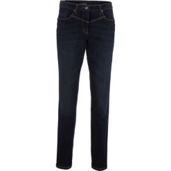 Dżinsy modelujące sylwetkę z wstawką w prążek z boku w talii bonprix ciemny denim. Jeansy marki bonprix. Za 109.99 zł.