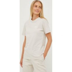 Jack Wolfskin t-shirt bawełniany kolor beżowy. Brązowe t-shirty Jack Wolfskin, l, z aplikacjami, z bawełny, bez kołnierzyka, bez ramiączek. Za 139.99 zł.