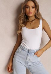 Biały Top Bawełniany Adynore. Białe topy Renee, l, bez wzorów, z bawełny, bez kołnierzyka, bez ramiączek. W wyprzedaży za 19.99 zł.