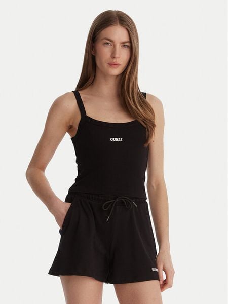 Guess Top V6GP16 K3180 Czarny Regular Fit. Czarne topy Guess, xs, z aplikacjami, z wiskozy, bez kołnierzyka, bez ramiączek. Za 102.99 zł.