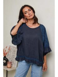 Le Monde du Lin Lniana bluzka w kolorze granatowym rozmiar: 36/38. Niebieskie bluzki Le Monde du Lin, bez wzorów, z koronki, klasyczne, bez kołnierzyka, bez ramiączek. Za 143.99 zł.