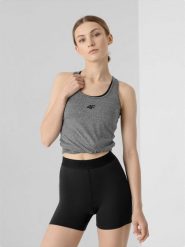 4F Top treningowy slim szybkoschnący damski - szary S. Szare topy 4f, s, bez wzorów, z dzianiny, klasyczne, bez kołnierzyka, bez ramiączek. Za 59.99 zł.