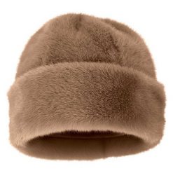 Damska czapka puchowa, supermiękka, w kolorze taupe, jeden rozmiar. Brązowe czapki zimowe SARLINI, bez wzorów, z materiału, biznesowe. Za 128.95 zł.