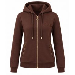 Bluza jeździecka damska Camille JD Attack. Brązowe bluzy JD ATTACK, na jesień, s, bez wzorów, z bawełny, eleganckie, bez ramiączek, z kapturem. Za 229.99 zł.