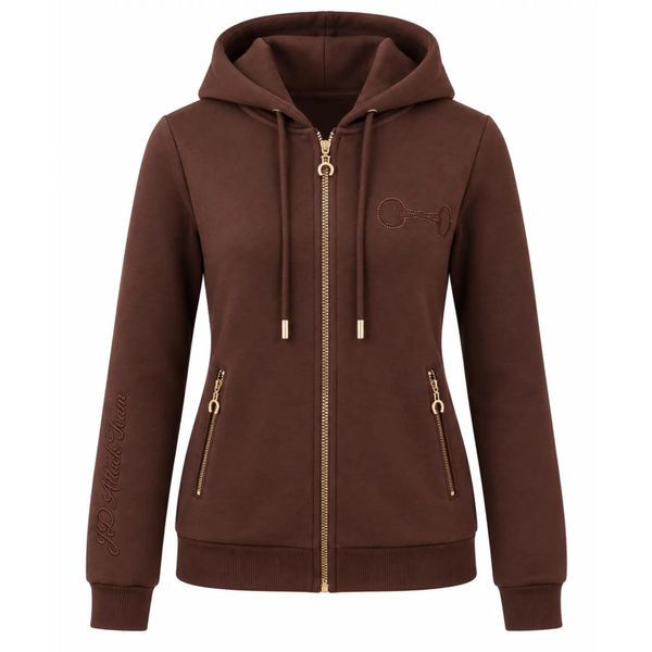 Bluza jeździecka damska Camille JD Attack. Brązowe bluzy JD ATTACK, na jesień, s, bez wzorów, z bawełny, eleganckie, bez ramiączek, z kapturem. Za 229.99 zł.