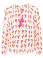Zwillingsherz Bluzka "Lobster" w kolorze biało-różowo-pomarańczowym rozmiar: L/XL. Białe bluzki Zwillingsherz, l, z aplikacjami, z wiskozy, bez kołnierzyka, bez ramiączek. Za 96.14 zł.