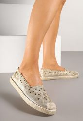 Złote Ażurowe Espadryle Vices z Ozdobną Plecionką Arivrae. Żółte espadryle Born2be, w ażurowe wzory, eleganckie, bez obcasa, na płaskiej podeszwie. W wyprzedaży za 46.74 zł.