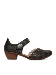 Rieker Półbuty 43753-00 Czarny. Czarne półbuty wsuwane Rieker, bez wzorów, ze skóry, bez obcasa, na obcasie. Za 319.99 zł.