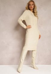 Beżowa Wełniana Sukienka w Prążki z Kapturem Opiuda. Brązowe sukienki Renee, na co dzień, bez wzorów, z wełny, eleganckie, bez kołnierzyka, bez ramiączek, midi, sportowe. W wyprzedaży za 95.99 zł.