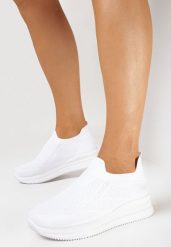 Białe Buty Sportowe na Platformie Healia. Białe buty sportowe lifestyle Born2be, bez wzorów, bez zapięcia. Za 99.99 zł.