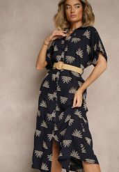 Granatowa Wiskozowa Sukienka o Koszulowym Kroju z Haftem i Paskiem z Klamrą Lioessa. Niebieskie sukienki Renee, na co dzień, l, bez wzorów, z wiskozy, eleganckie, bez kołnierzyka, bez ramiączek, maxi, kopertowe. W wyprzedaży za 127.99 zł.