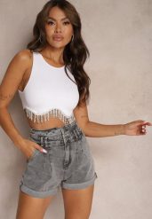 Szare Szorty Denimowe High Waist z Bawełny Pemorea. Szare szorty Renee, bez wzorów, z bawełny. W wyprzedaży za 39.99 zł.