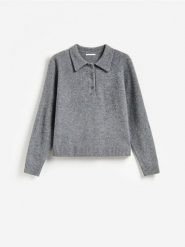 Wełniany sweter z kołnierzem - szary. Szare swetry Reserved, l, bez wzorów, z wełny, bez ramiączek. Za 199.99 zł.