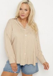Beżowa Koszula z Wiskozą w Drobne Hafty Navellea. Brązowe koszule Born2be, plus size, bez wzorów, z jeansu, eleganckie, bez kołnierzyka, plus size, bez ramiączek. W wyprzedaży za 76.49 zł.