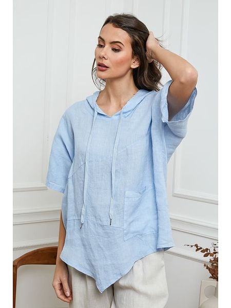 Joséfine Lniana bluzka w kolorze błękitnym rozmiar: S. Niebieskie bluzki Joséfine, s, bez wzorów, ze lnu, bez kołnierzyka, bez ramiączek. Za 217.53 zł.