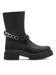 JENNY Botki GOLDIE WS5866-18 Czarny. Czarne botki Jenny, bez wzorów, z syntetyku, bez obcasa, na płaskiej podeszwie, bez zapięcia. Za 79.99 zł.