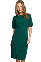Elegancka sukienka ołówkowa z dołem na zakładkę klasyczna zielona. Zielone sukienki Stylove, do pracy, xl, bez wzorów, biznesowe, bez kołnierzyka, bez ramiączek, ołówkowe. Za 309.00 zł.