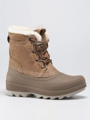 Kamik Skórzane kozaki zimowe "Laurenlo" w kolorze jasnobrązowym rozmiar: 36. Brązowe kozaki Kamik, na zimę, bez wzorów, z polaru, eleganckie, z okrągłym noskiem, bez obcasa, bez zapięcia. Za 430.76 zł.