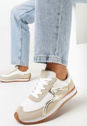 Złote Sneakersy przed Kostkę z Przeszyciami Cidju. Żółte buty sportowe lifestyle Born2be, bez wzorów, sportowe, przed kostkę, bez zapięcia. W wyprzedaży za 84.99 zł.