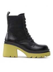 DeeZee Botki ZAL90112-1A Czarny. Czarne botki DeeZee, bez wzorów, ze skóry, bez obcasa, na słupku, bez zapięcia. Za 169.99 zł.