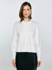 Kardigan damski z dodatkiem wełny biały Lena 100. Białe swetry BIG STAR, l, bez wzorów, z jeansu, retro, bez ramiączek. Za 229.99 zł.